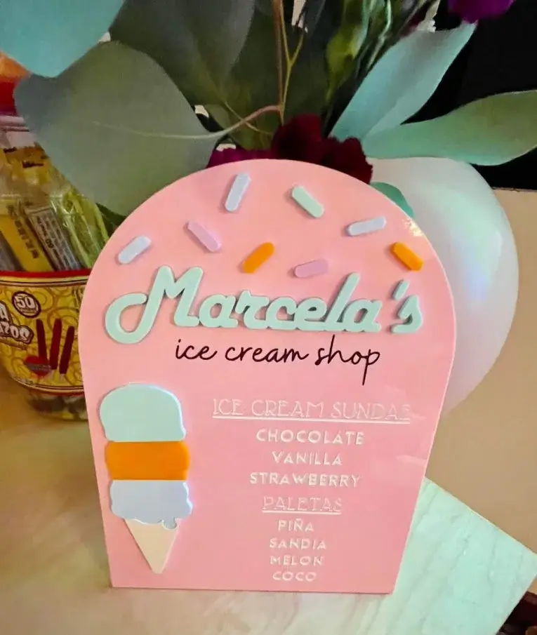 Ice-cream shop banner for social event - up above venue